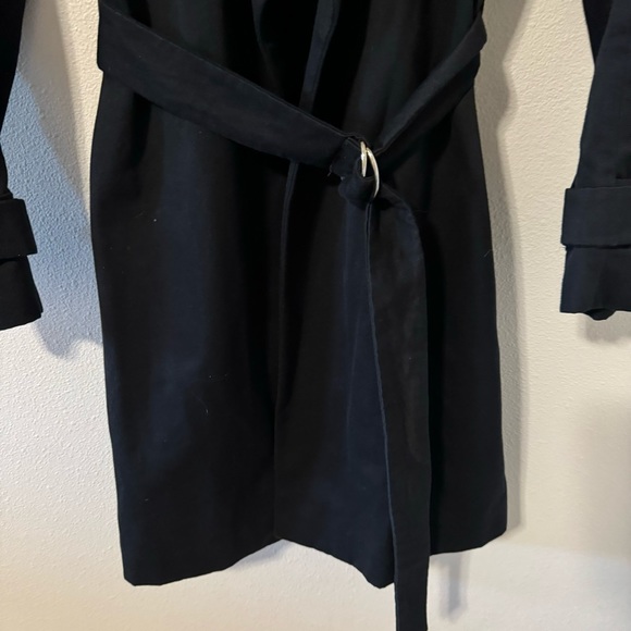 Vintage Sandro Malena Trench Coat Black Belted Twill Cotton Flap Lapel-36 - Picture 7 of 15